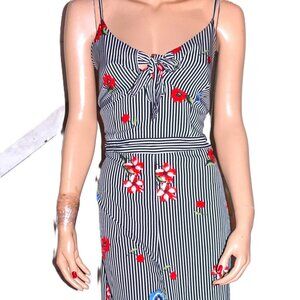 Japna Black White Striped Floral Jumpsuit L